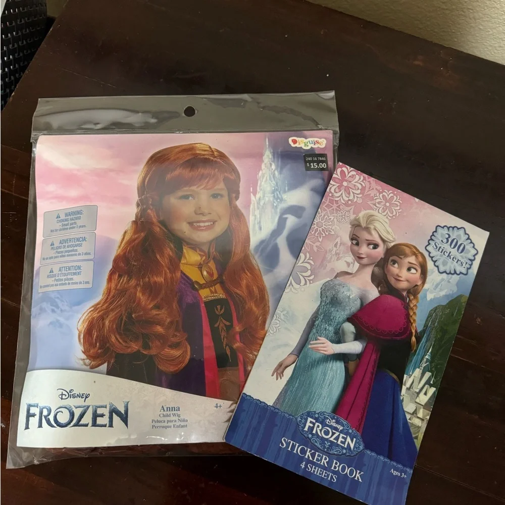 Disney Frozen Anna Child Wig Halloween NWT And Sticker Book